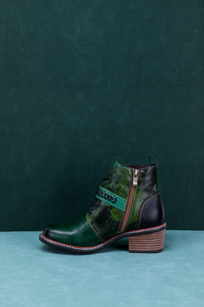 Soffia | Dark Green Leather Ankle Boot