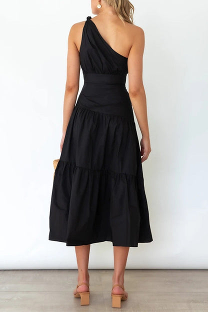 One Shoulder High Waist Tiered Maxi Dress