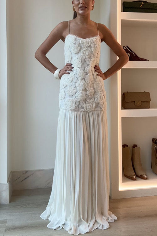 Spaghetti Strap Applique Patchwork Maxi Dress