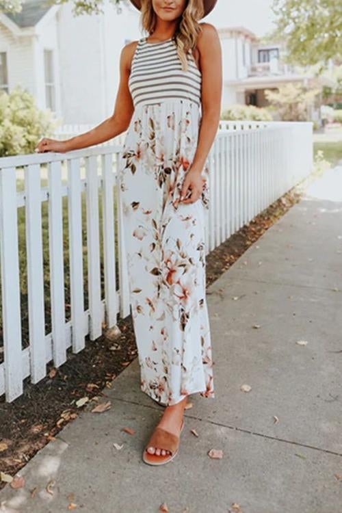 Moxidress Stripes Splice Printed Maxi Dress