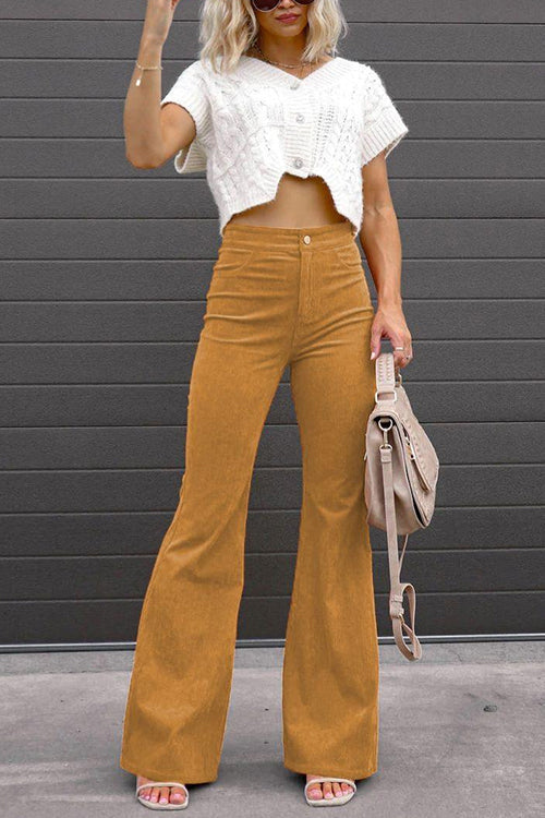Moxidress One Button Corduroy Flare Pants With Pockets