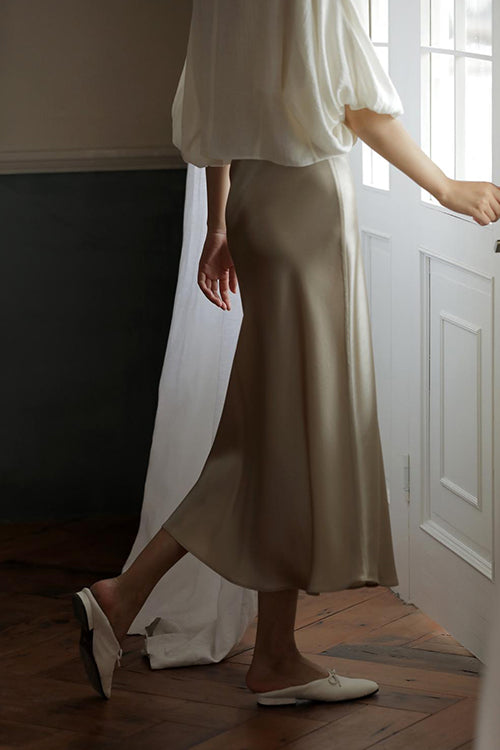Moxidress High Waist Satin Midi Skirt