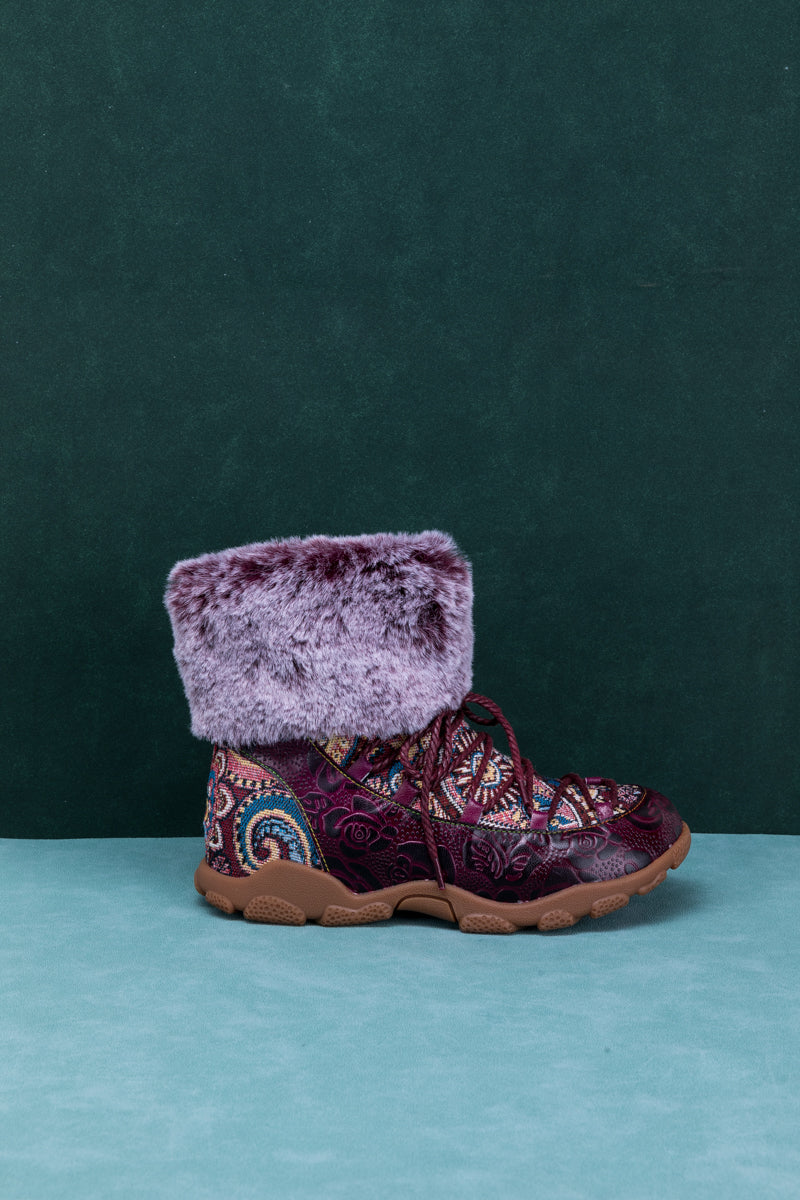 Soffia | Ankle Fur Lace Up Leather Combat Boot