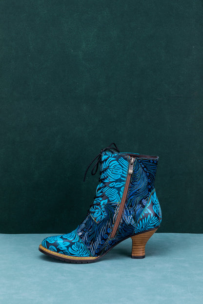 Soffia | Palm Leaf Peacock Feather Leather Ankle Boot
