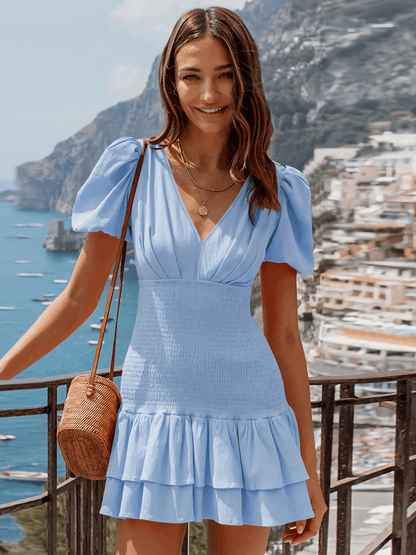 Always a Good Time Smocked Mini Dress - Blue