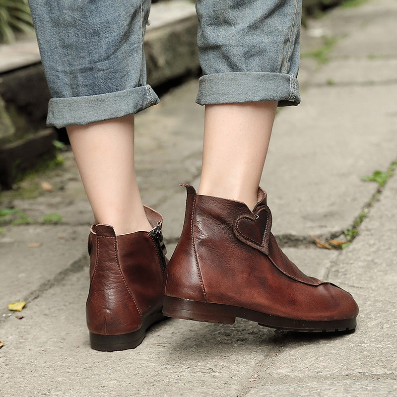 Single-layer Cowhide Soft Heart-shaped Flat Boots