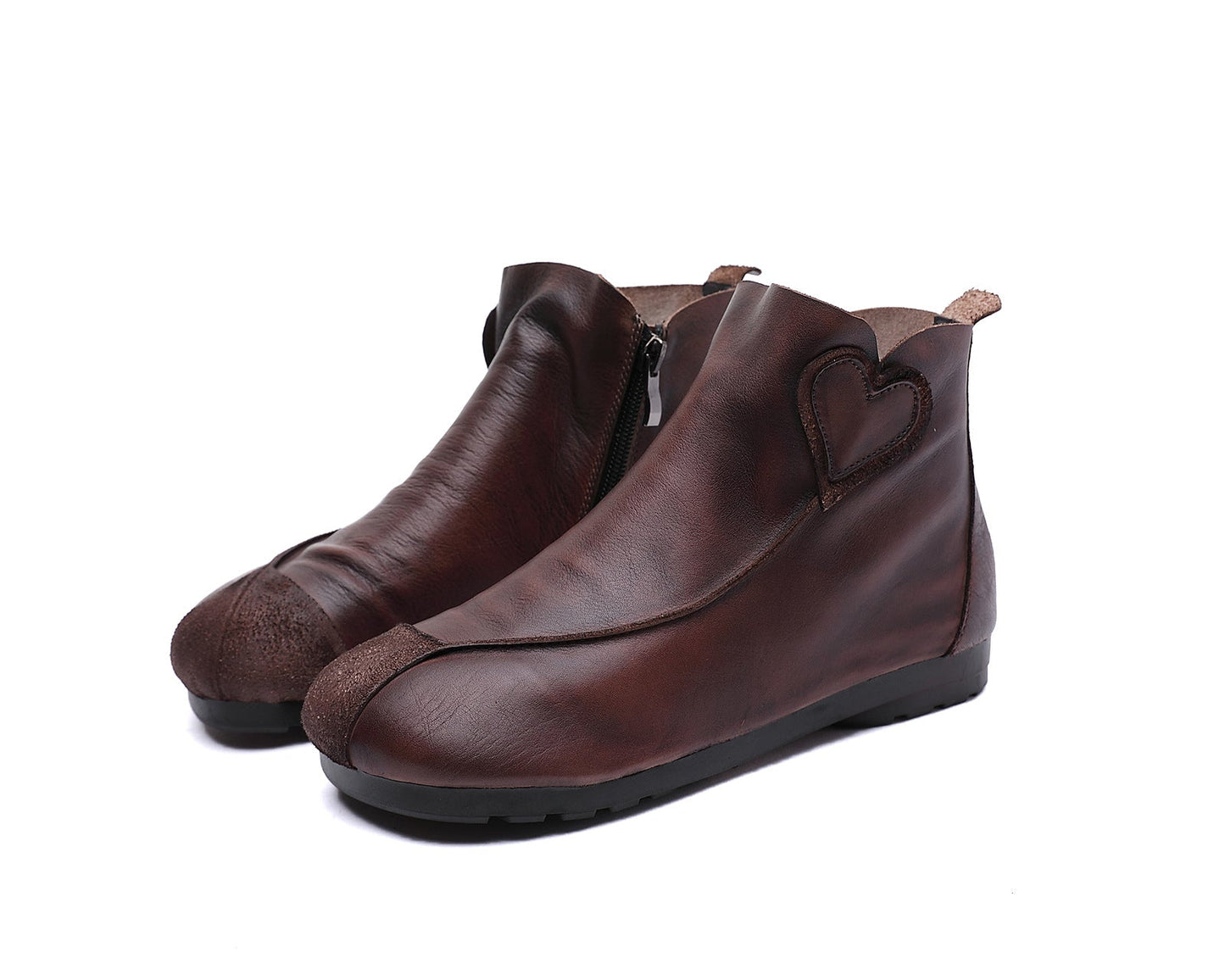 Single-layer Cowhide Soft Heart-shaped Flat Boots