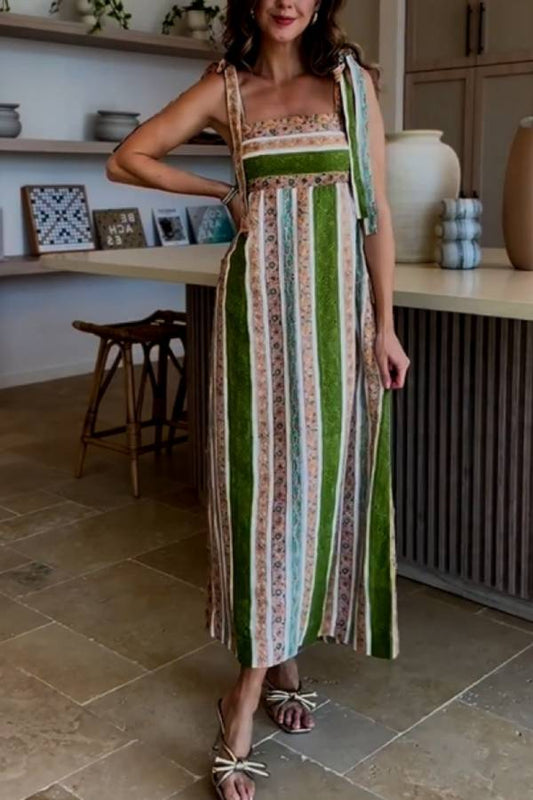 Color Striped Print Maxi Dress
