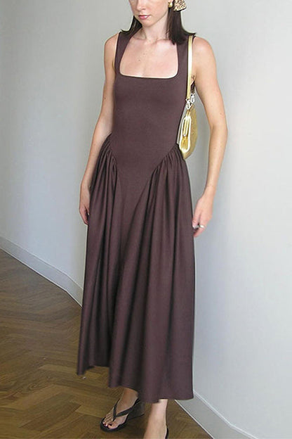 Moxidress Square Neck Sleeveless Flowy Maxi Dress