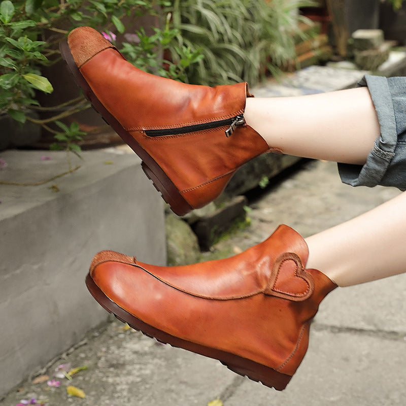 Single-layer Cowhide Soft Heart-shaped Flat Boots