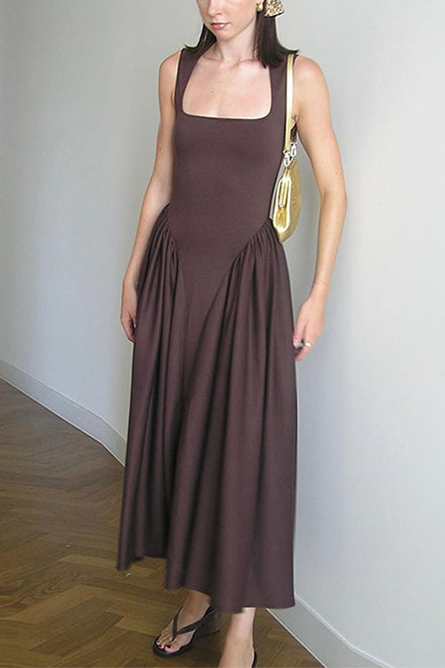 Moxidress Square Neck Sleeveless Flowy Maxi Dress