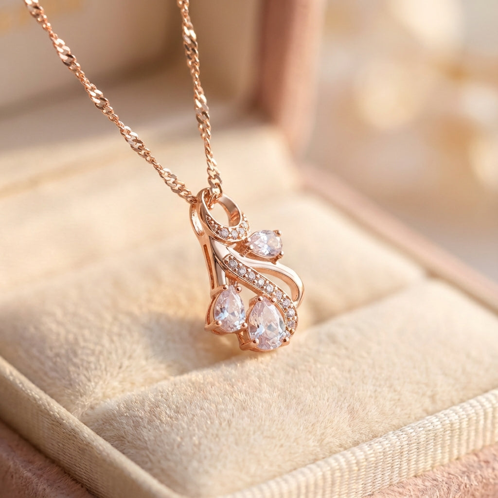 Rose Gold Hollow Flowers Natural Zircon Necklace