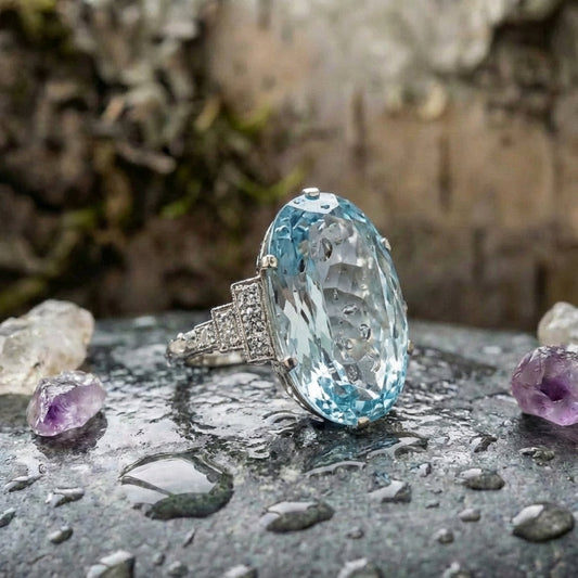 Elegant Sky Blue Oval Ring