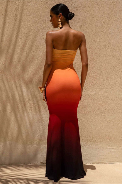 Bandeau Mermaid Print Maxi Dress