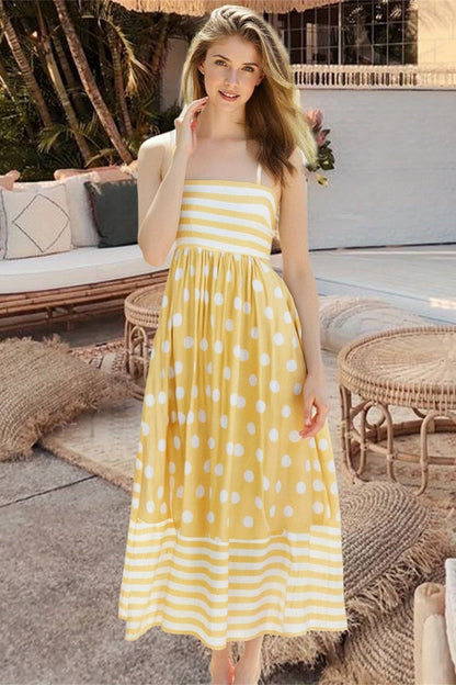 Polka Dot Square Neck Cami Midi Dress