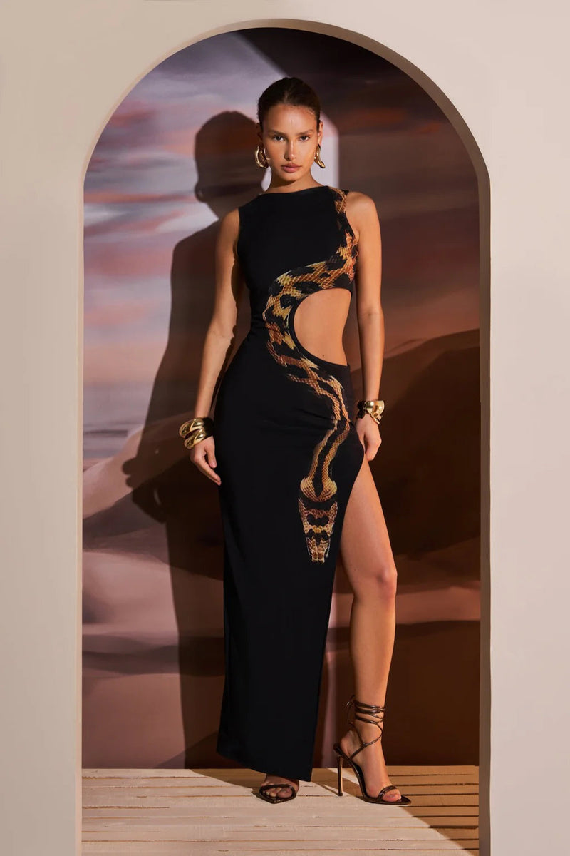 Yetta Snake Printed Cut-out Maxi Dress