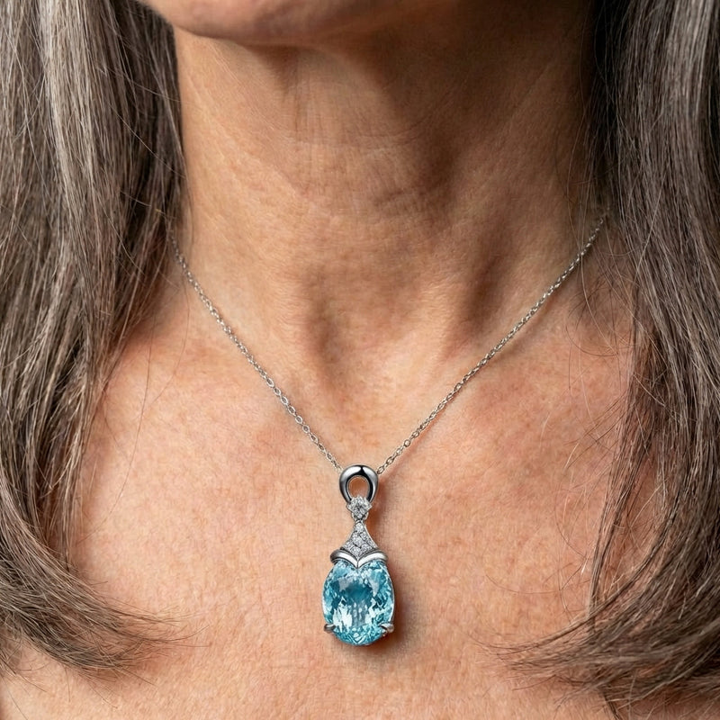 Vintage Silver Aqua Crystal Necklace