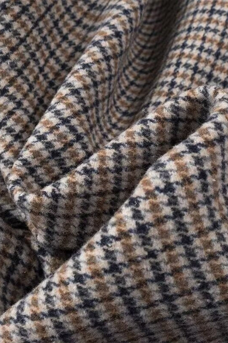 Houndstooth Long Sleeve Tweed Coat