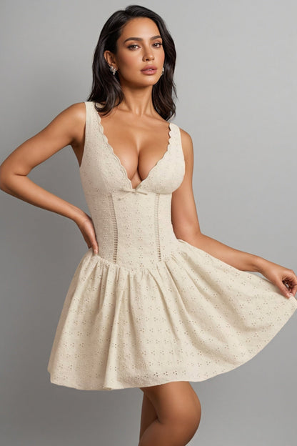 Enzof White Anglaise Bow A-line Mini Dress