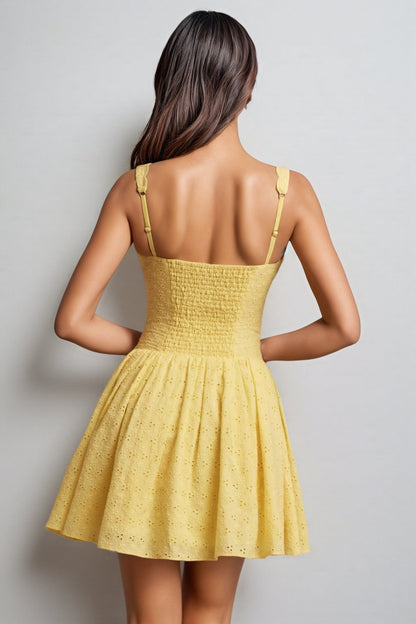 Averid Yellow Anglaise Bow A-line Mini Dress