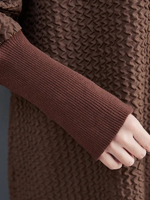 Long Sleeves Loose Split-joint Jacquard High-neck Sweater Dresses