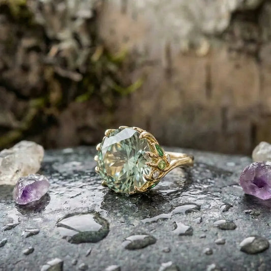 Elegant Green Leaf Crystal Ring