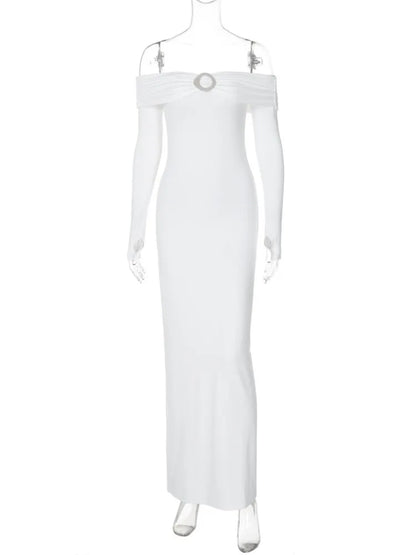 Off-shoulder Long Sleeve Maxi Dress for Autumn New Strapless Backless Bodycon Club Party Long Dress