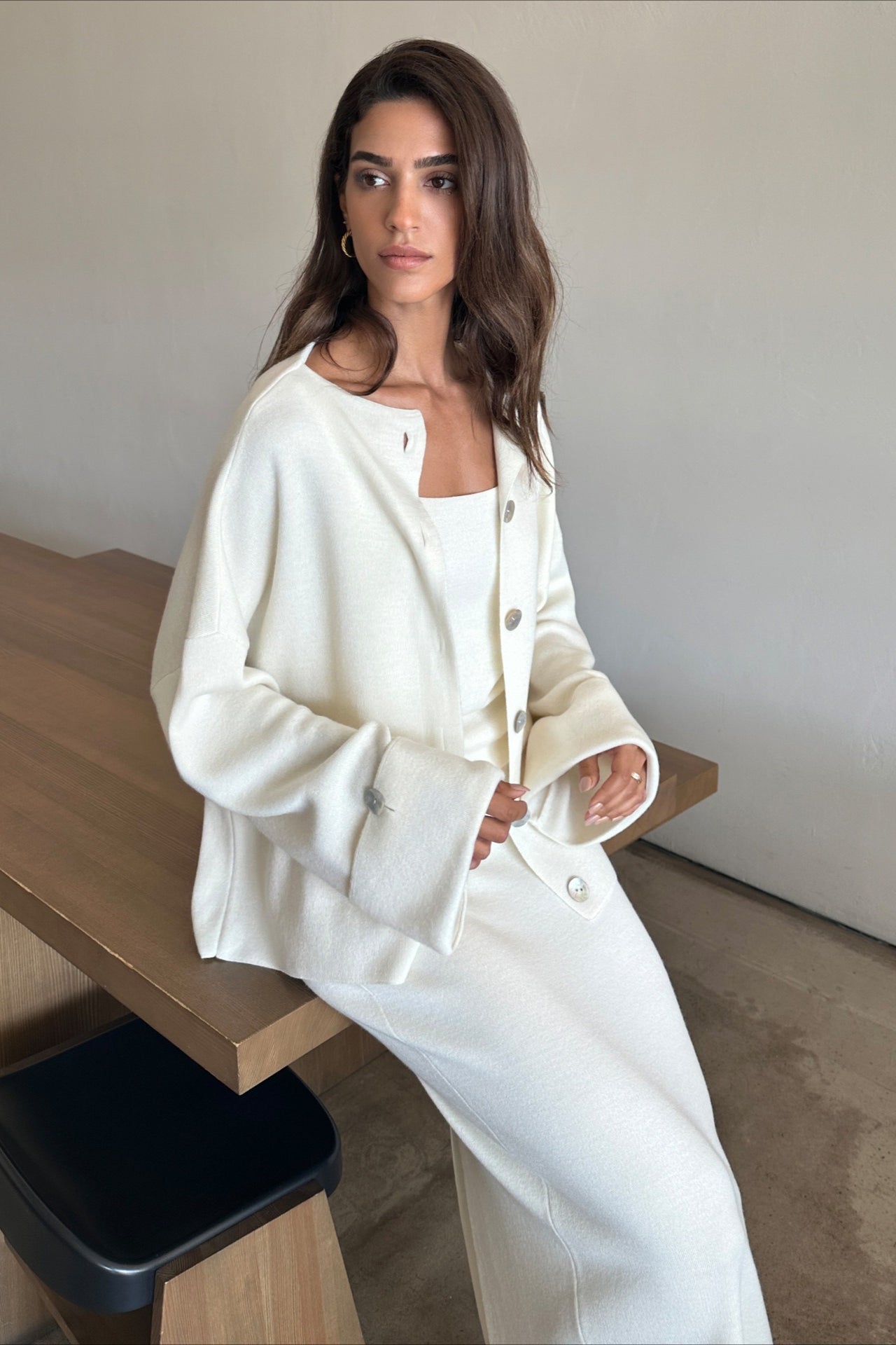 Minimalist Knit Long Sleeve Cardigan Cami Three Piece Set