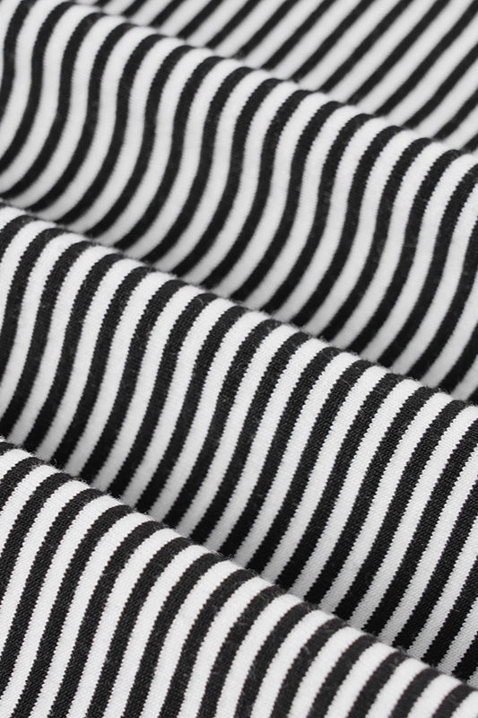 Color Block Stripe Jacquard Fitted Knit Blouse