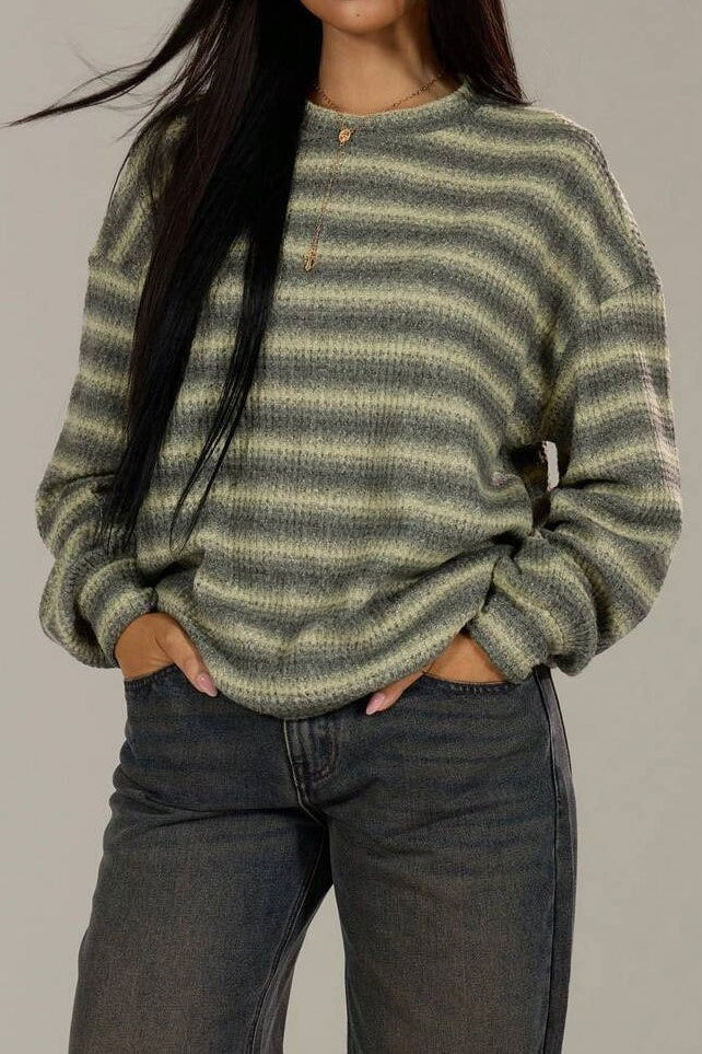 Relaxed Striped Knit Pullover Blouse