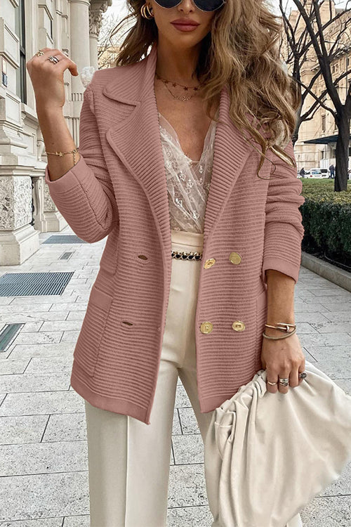 Moxidress Double Breasted Textured Cardigan With Pockets