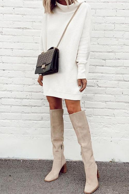 Moxidress Mockneck Drop Shoulder Mini Dress