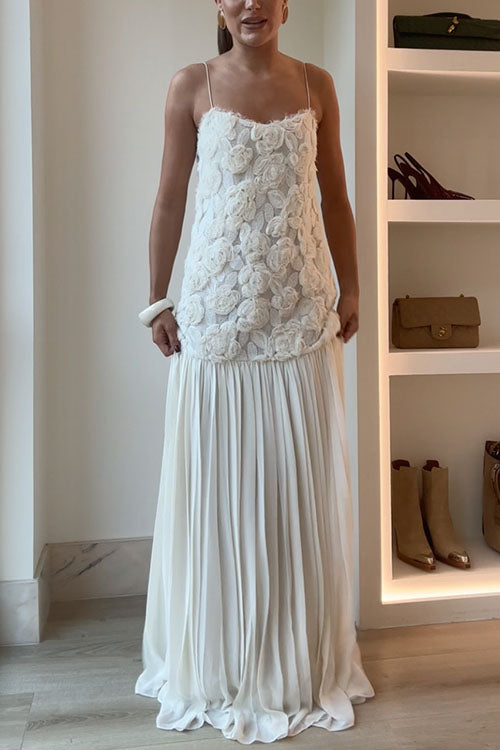 Moxidress Spaghetti Strap Applique Patchwork Maxi Dress
