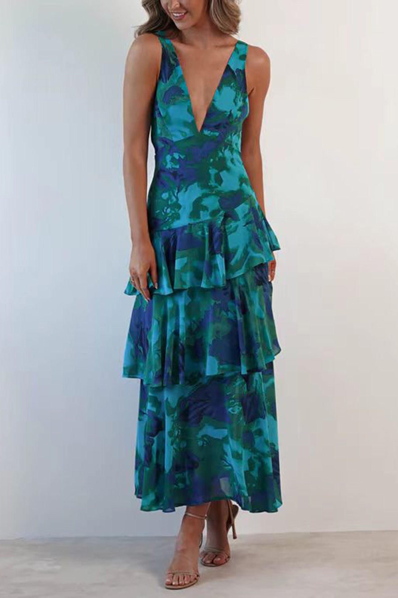 Print Tie-up Back Chiffon Tiered Dress