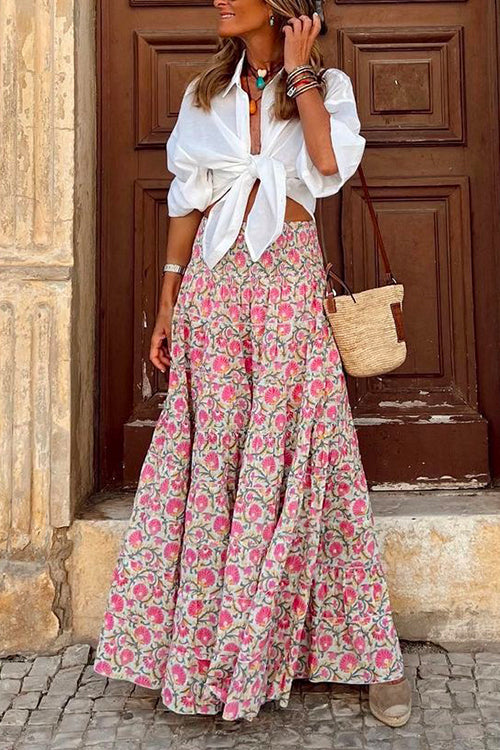 Moxidress Frilled Elastic Waist Bohemia Maxi Flowy Skirt
