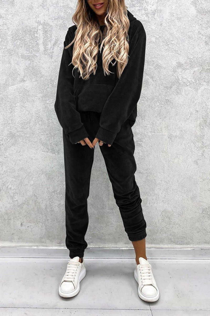 Velour Color Hoodie Long Pants Set