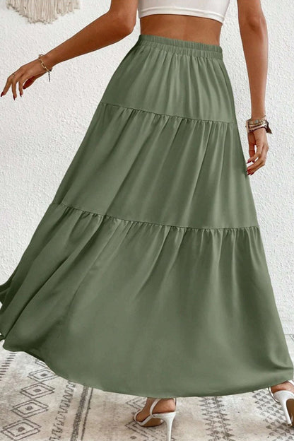 Single-breasted Color Tiered Maxi Skirt