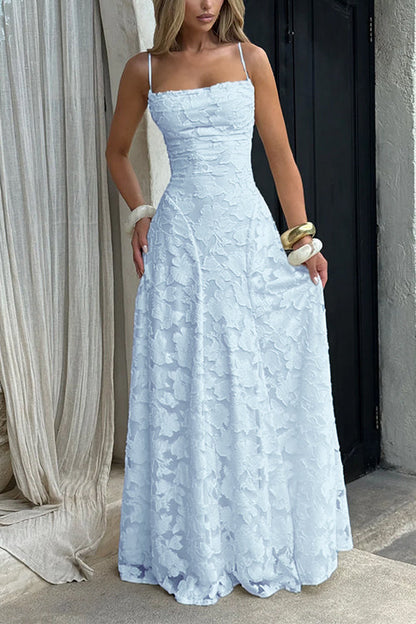 Moxidress Spaghetti Strap Backless Lace-up Jacquard Maxi Dress