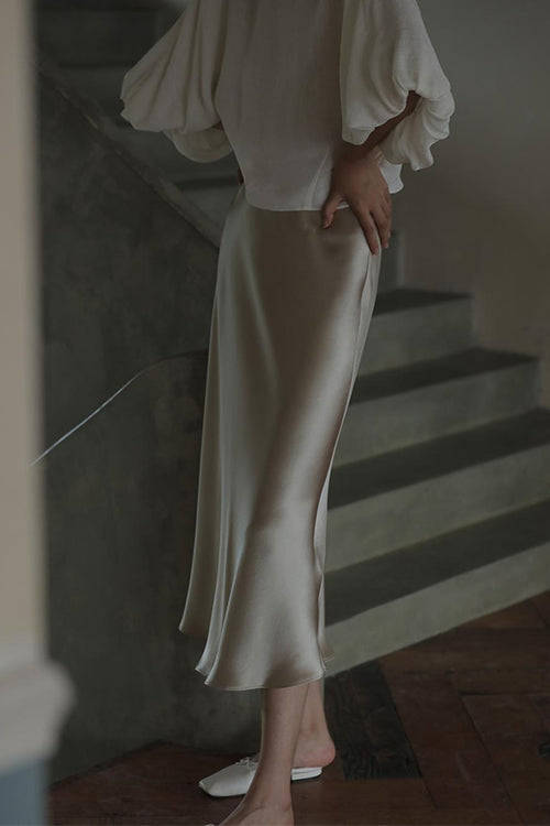 Moxidress High Waist Satin Midi Skirt