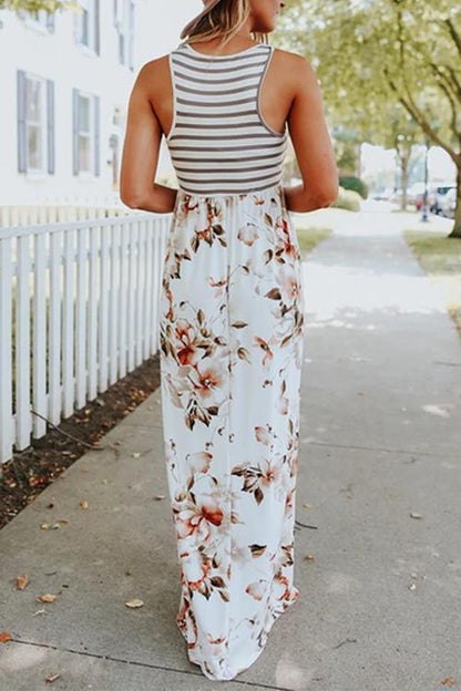 Moxidress Sleeveless Stripes Splice Maxi Dress