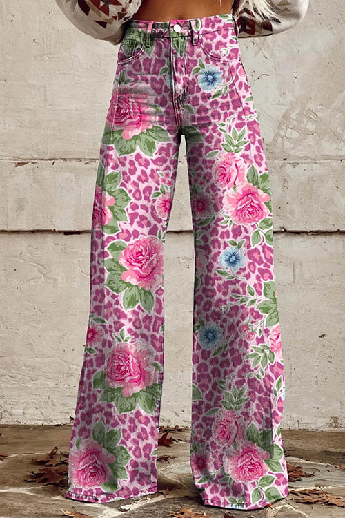 Leopard Print Wide Leg Pocketed Pants