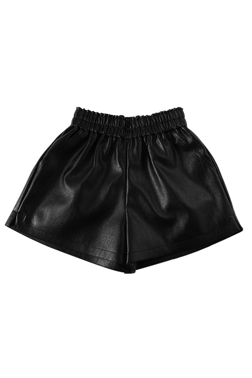 Elastic Waist Pocketed Faux Leather Shorts