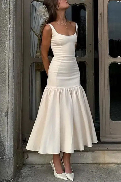 U Neck Sleeveless Ruffle Bodycon Midi Dress