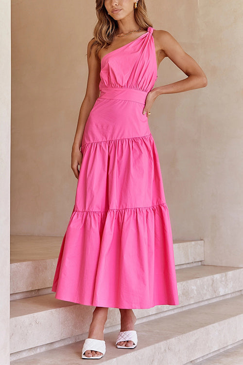 (4 Colors) One Shoulder High Waist Tiered Maxi Dress