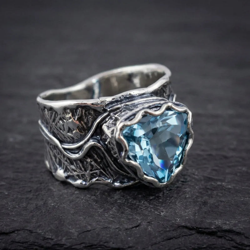 Antique Silver & Blue Crystal Ring