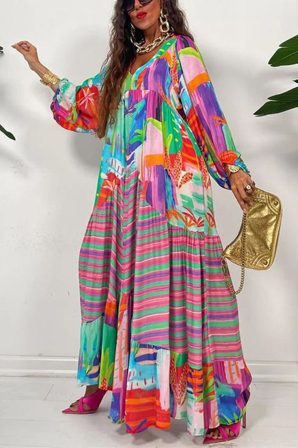 Bloom With a View Colorful Geometric Swing Maxi Dress