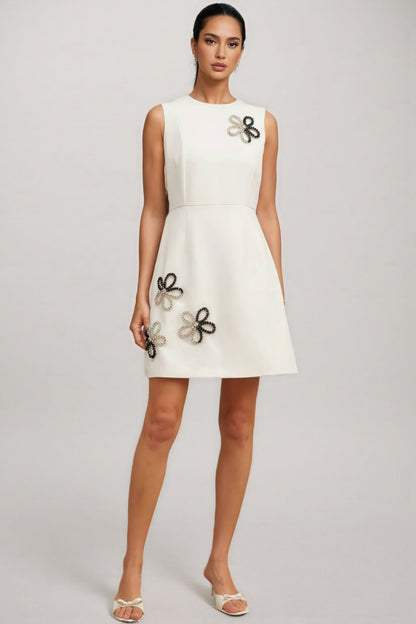 Vida White Round Neck Mini Dress