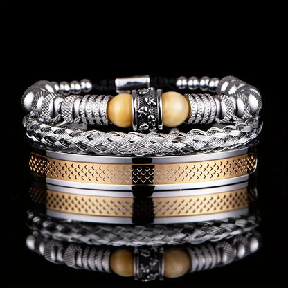 Timelessly Stainless Skull Bracelet With Tiger Eye