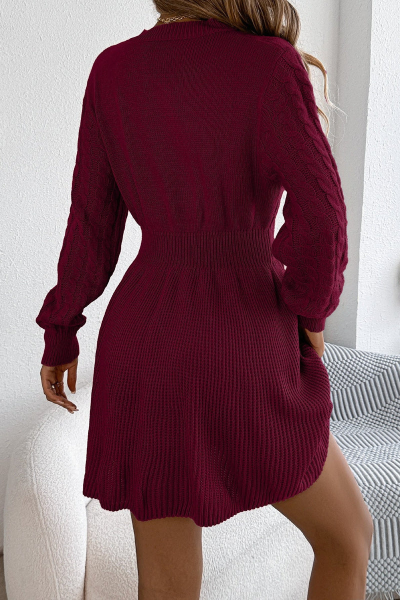Round Neck Chunk Cable Waisted Knit Mini Dress
