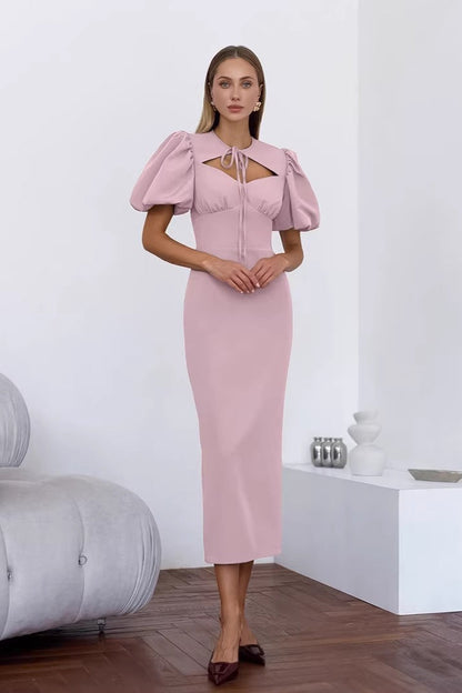 Puff Sleeve Bodycon Maxi Dress